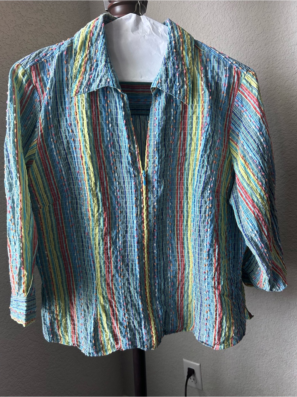 Coldwater Creek Multicolor Striped Button-Up Top in Blue